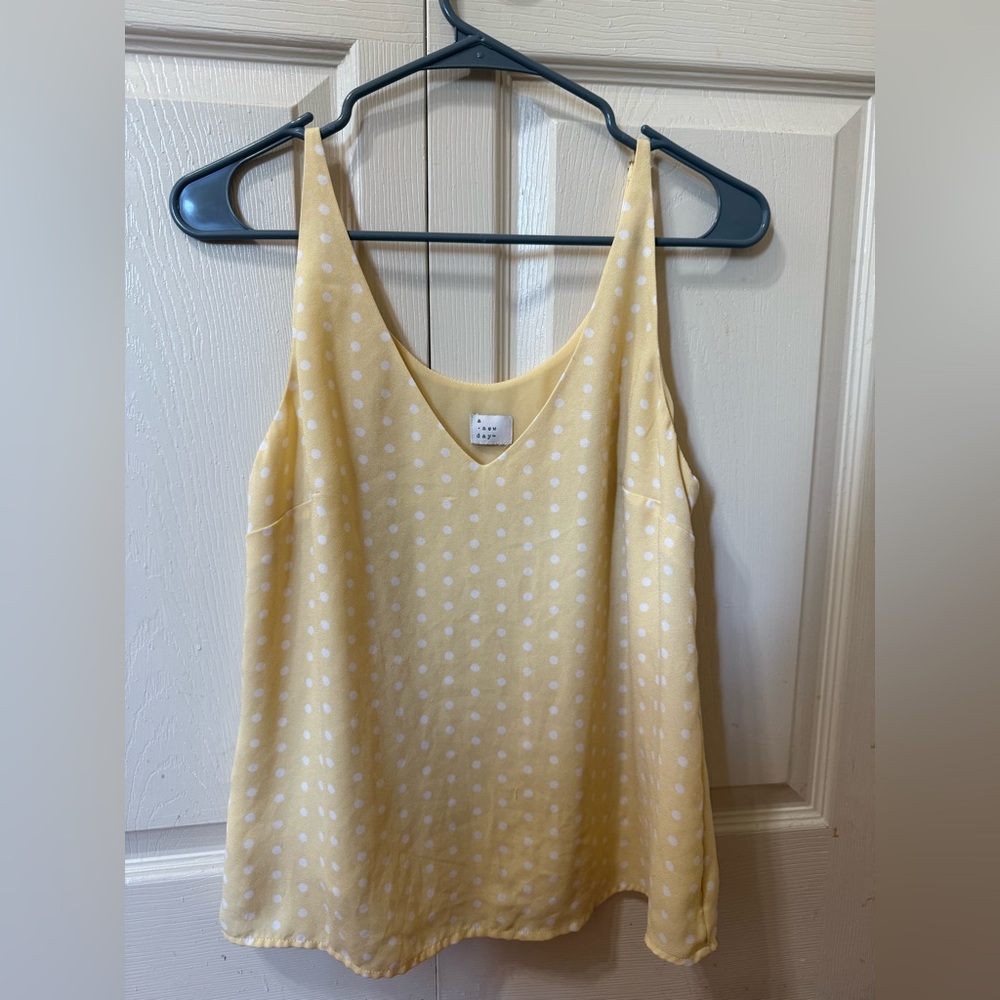 A new day yellow polka dot tank top size small